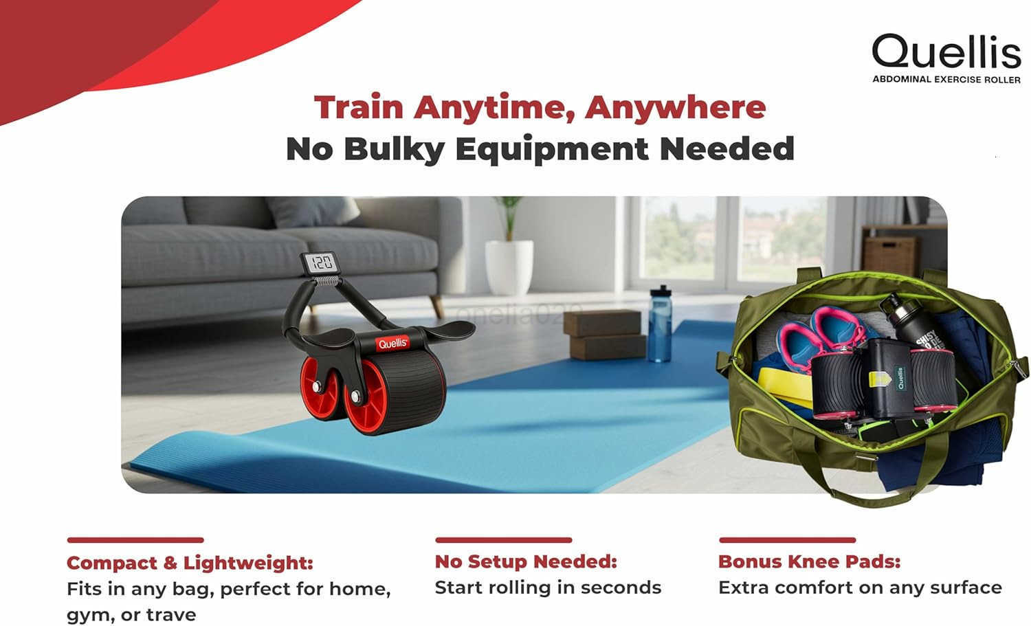 AB Roller for Men Women Core Strength Training Wheel Set with Elbow Support 2 Knee Pads Abdominal Exercise Roller for Core Stability Belly Fat Reducti