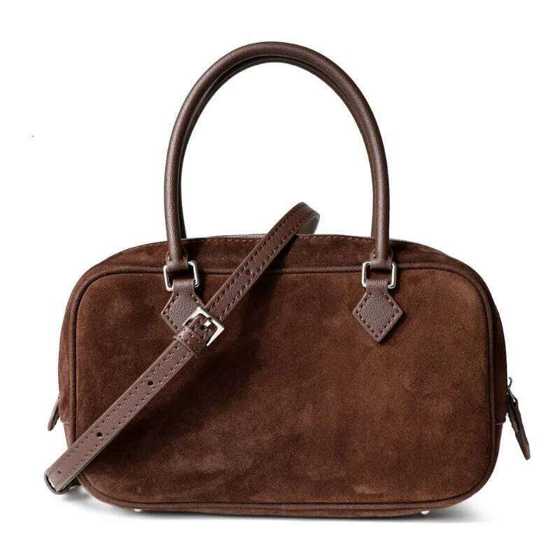 Real Suede Leather Boston Square Women Crossbady Shoulder Bag Frosted Cowhide Bolsos 2024 Vintage Zip Handbag Bolsas Mujer