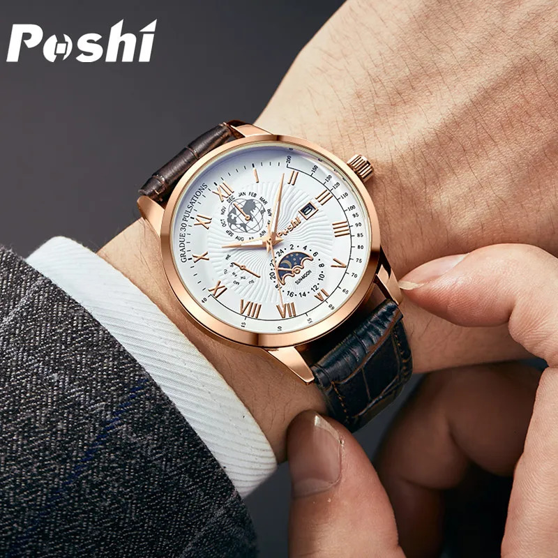 Swiss POSHI Men Watch Fashion Top Sport Mens Wristwatch Waterproof Luminous Leather Date Quartz Watches Man clock 250828