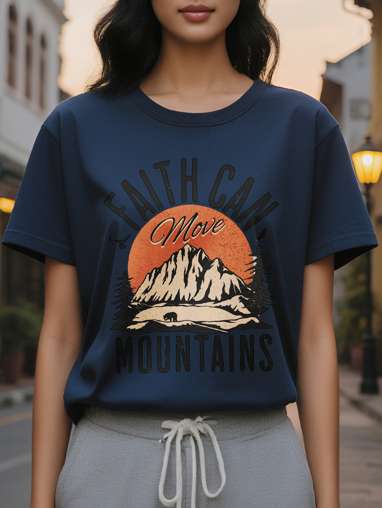 Faith can move mountains printed T-shirt casual round neck short sleeve jacket women's clothing