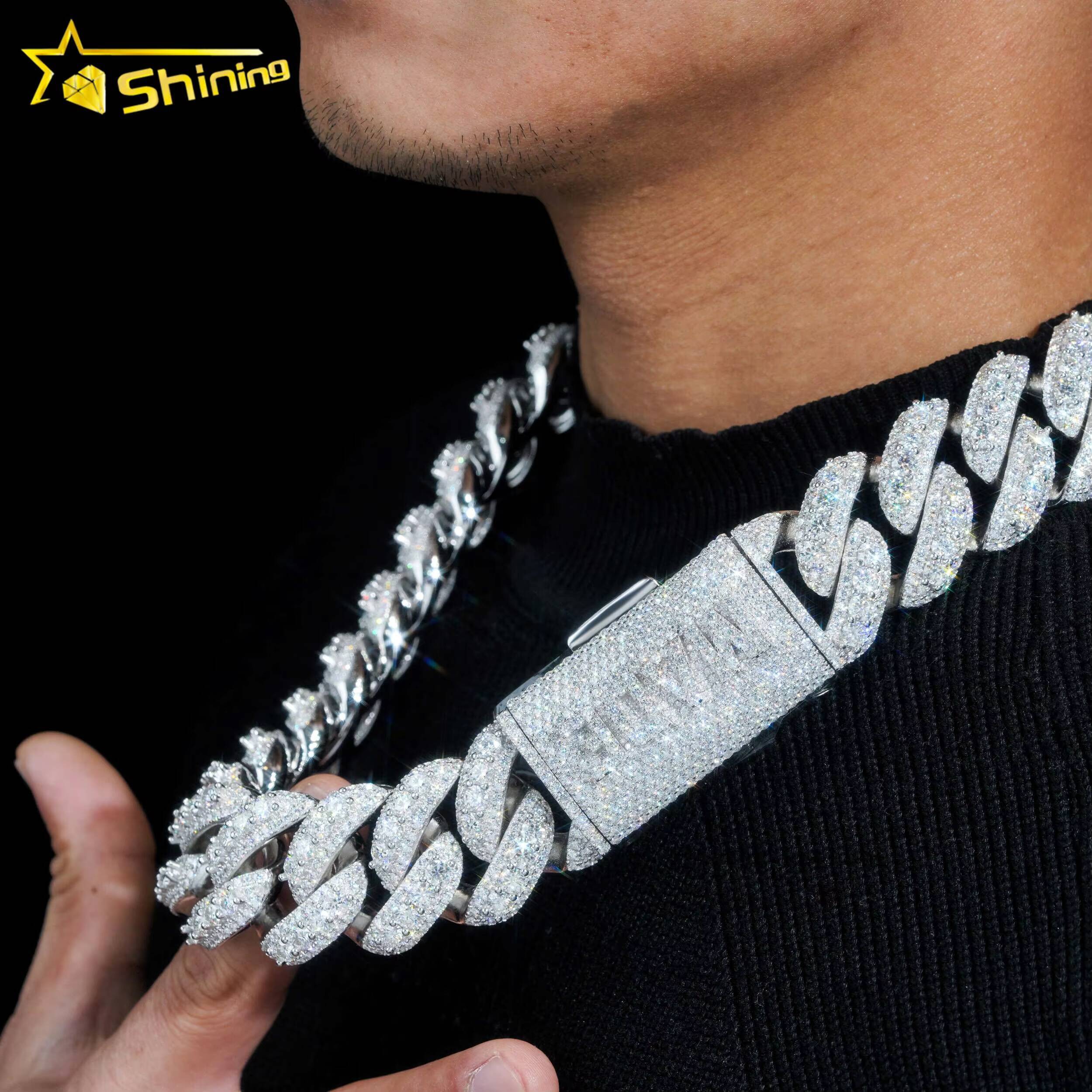 2025 Rapper Jewelry 30mm White Gold Cuban Chain Sterling Silver Hip Hop Necklace Miami Vvs Moissanite Diamond Cuban Link Chain