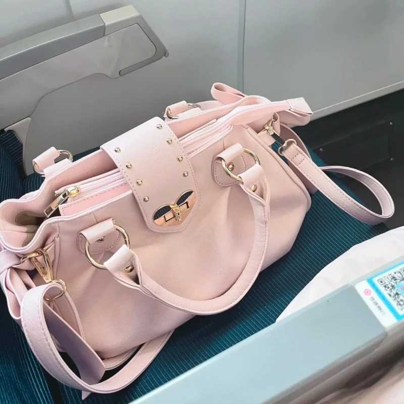 Harajuku Bow Pink Hand Bag Purse Women Japanese Style Soft Casual Crossbody Bag Ladies Sweet Cute Large Capacity Shoulder Bags Z250903