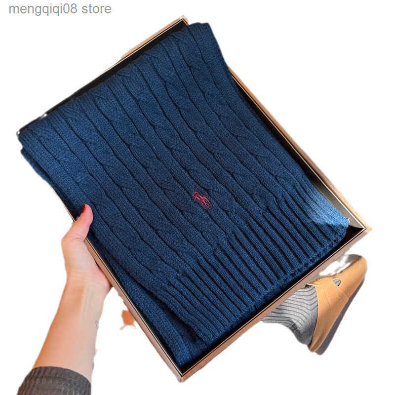 Pony Embroidery Autumn Winter Wool Blend Knitted Solid Color Scarf Unisex Winter Warm Neck Warmer Shawl L250904