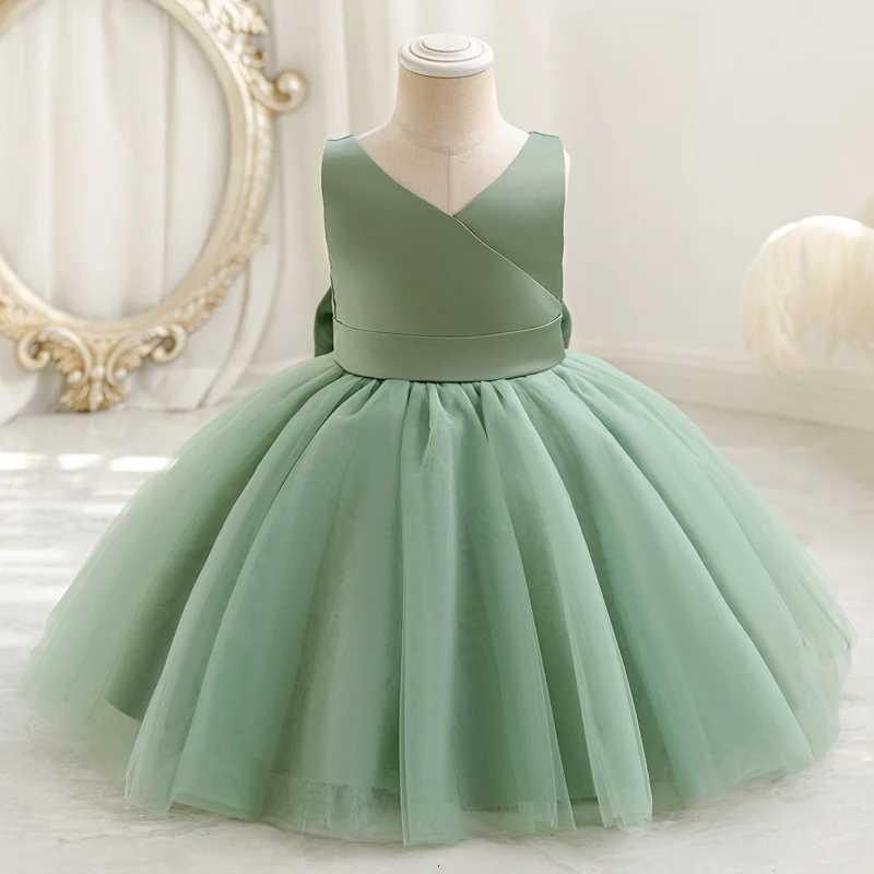 Baby Kids Green Lace Dresses For Children Girl Sleeveless Princess Gown Birthday Party Flower Girls White Dress Z250904
