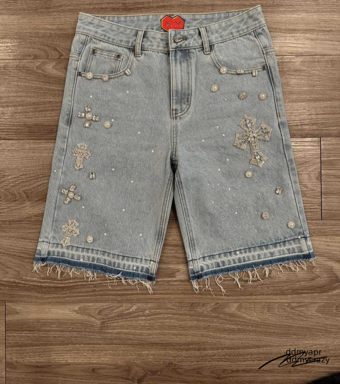 Men's Shorts Gothic Rhinestone Cross Ddmycrazy Embroidery Viral Denim Jorts Vintage American Trend Gym Men Women Street Hip Hop Jean Short Ddmycr