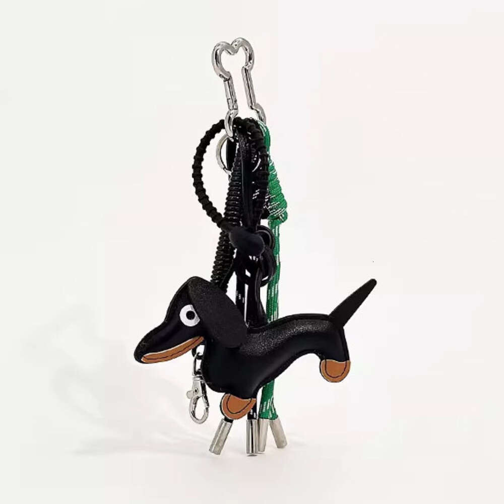 2025 Winter Original Leather Dachshund Dog Pendant Keychain Cute Knitted Lanyard Cartoon Animal Charm Gift for Her Black Brown