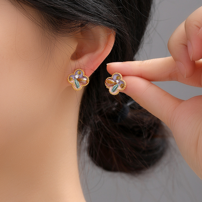 Freshwater Pearl Light High-end New Chinese National Style Female Flower Four-leaf Clover Niche Exquisite Earrings