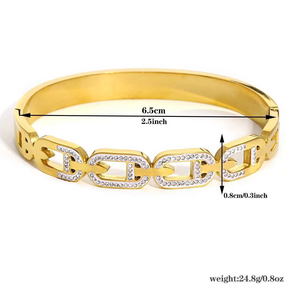 Fashion Hollow Circle Link Bracelet Bangle for Women Geometric Stainless Steel Enamel Rhinestone Cuff Bracelets Jewelry Gifts Y250904