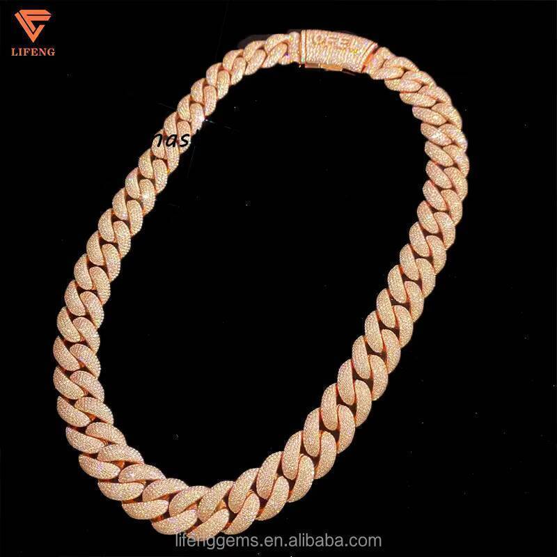 Custom Lock Heavy Weight Iced Out Cuban Link Chains Rose Gold Plated 925 Silver Pass Diamond test VVS Moissanite Chains