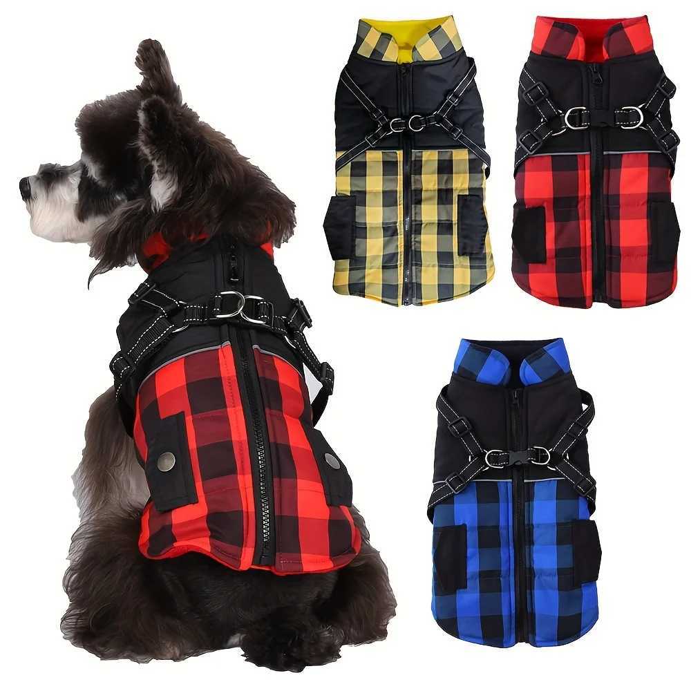 Plaid Thicken Padded Pet Dog et With Harness For Cold Weather Windproof Winter Dog et Coat For Small Medium Large Dog W250904
