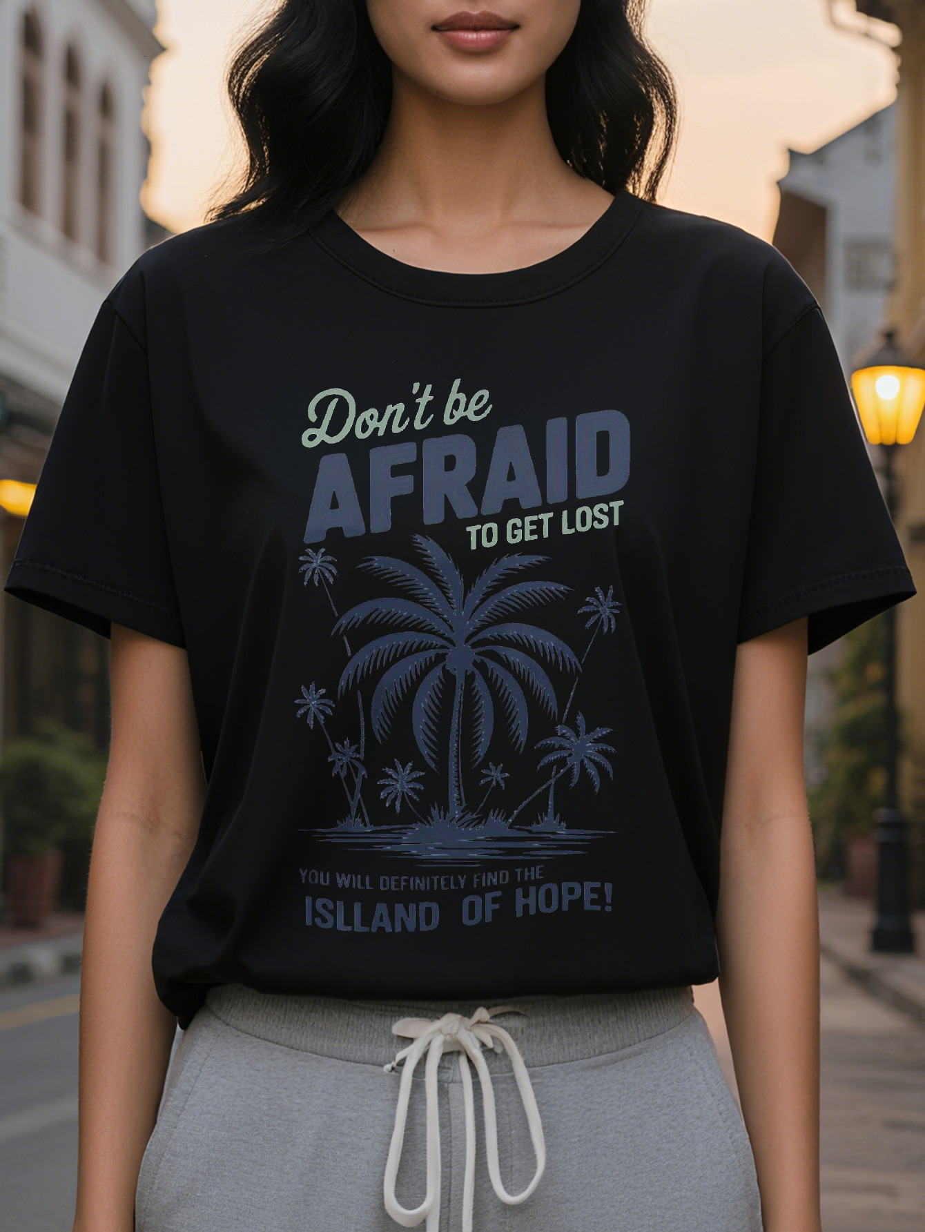 Women's Inspirational Tropical Style T-Shirt Don't Be Afraid to Get Lost in the Travel Top Light Short Sleeved