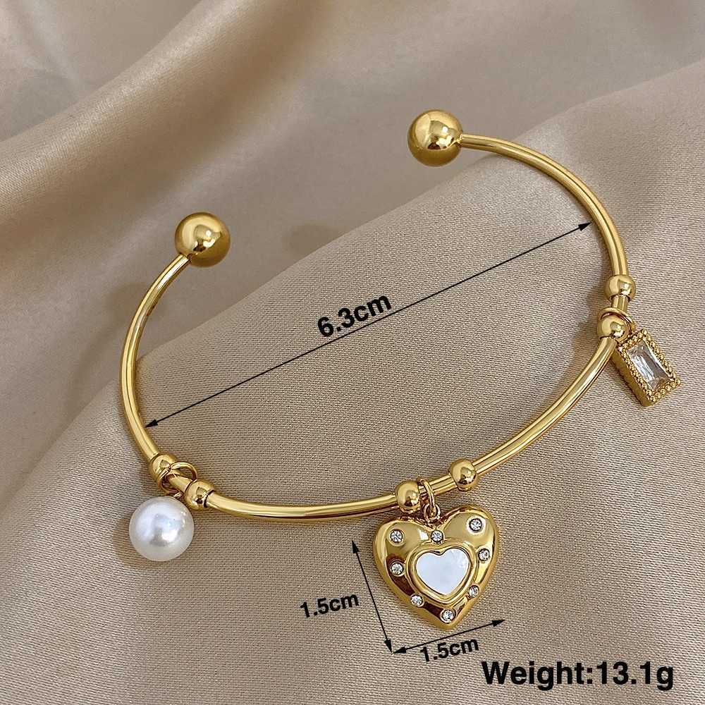 Fashion Pearl Zircon Charms Cuff Bangles for Women Unique Gold Silver Color Stainless Steel Open Bracelets Jewelry Gifts Y250904