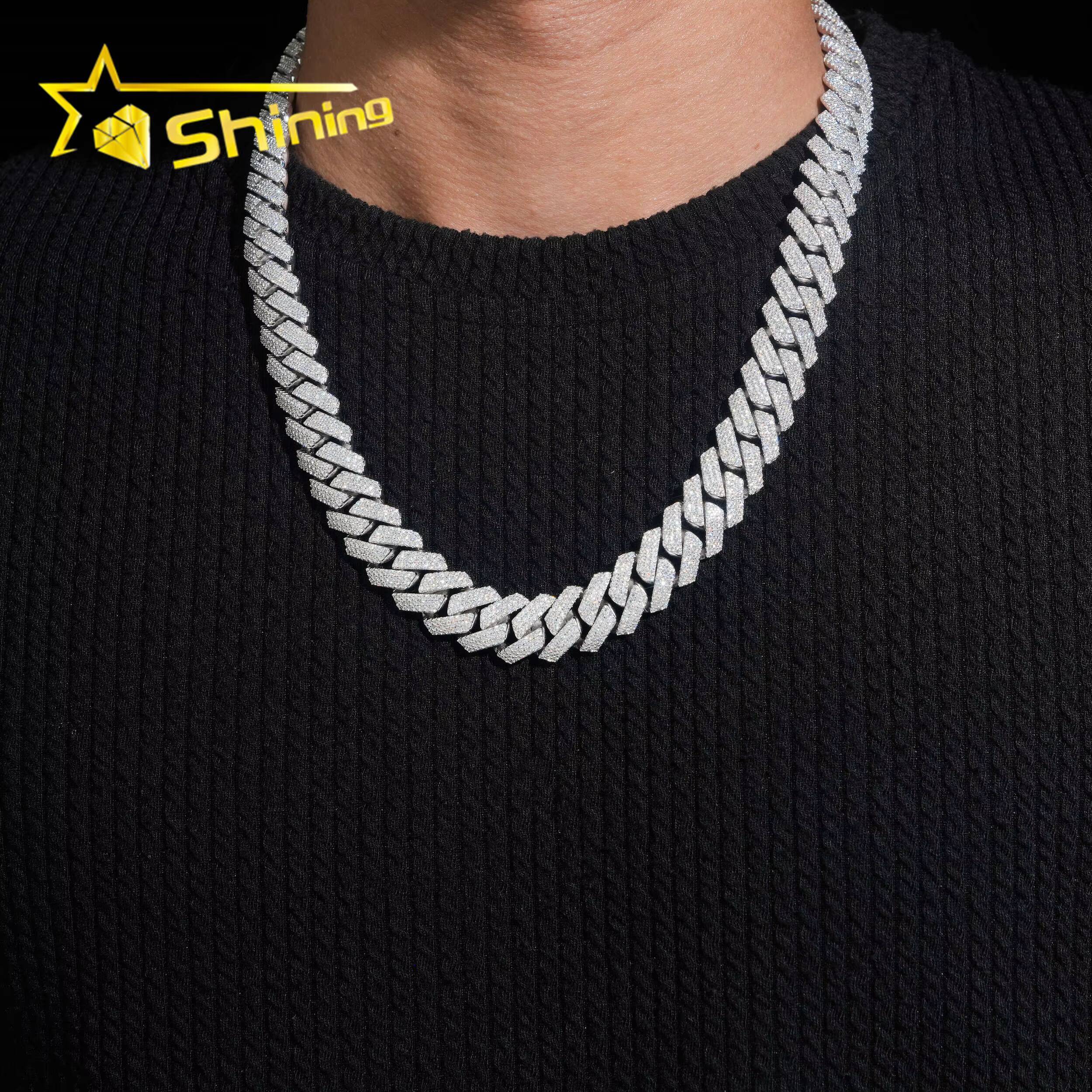 USA Warehouse New Stocks Ready to Ship 15mm 925 Solid Silver Hip Hop Jewelry Iced Out VVS Diamond Cuban Link Chain Moissanite