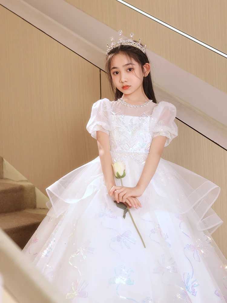 14T Cute Kids Princess Lace Tulle Short Dress Flower Performance Dresses Girls Birthday Party Dress for Formal Princess Dress Z250904