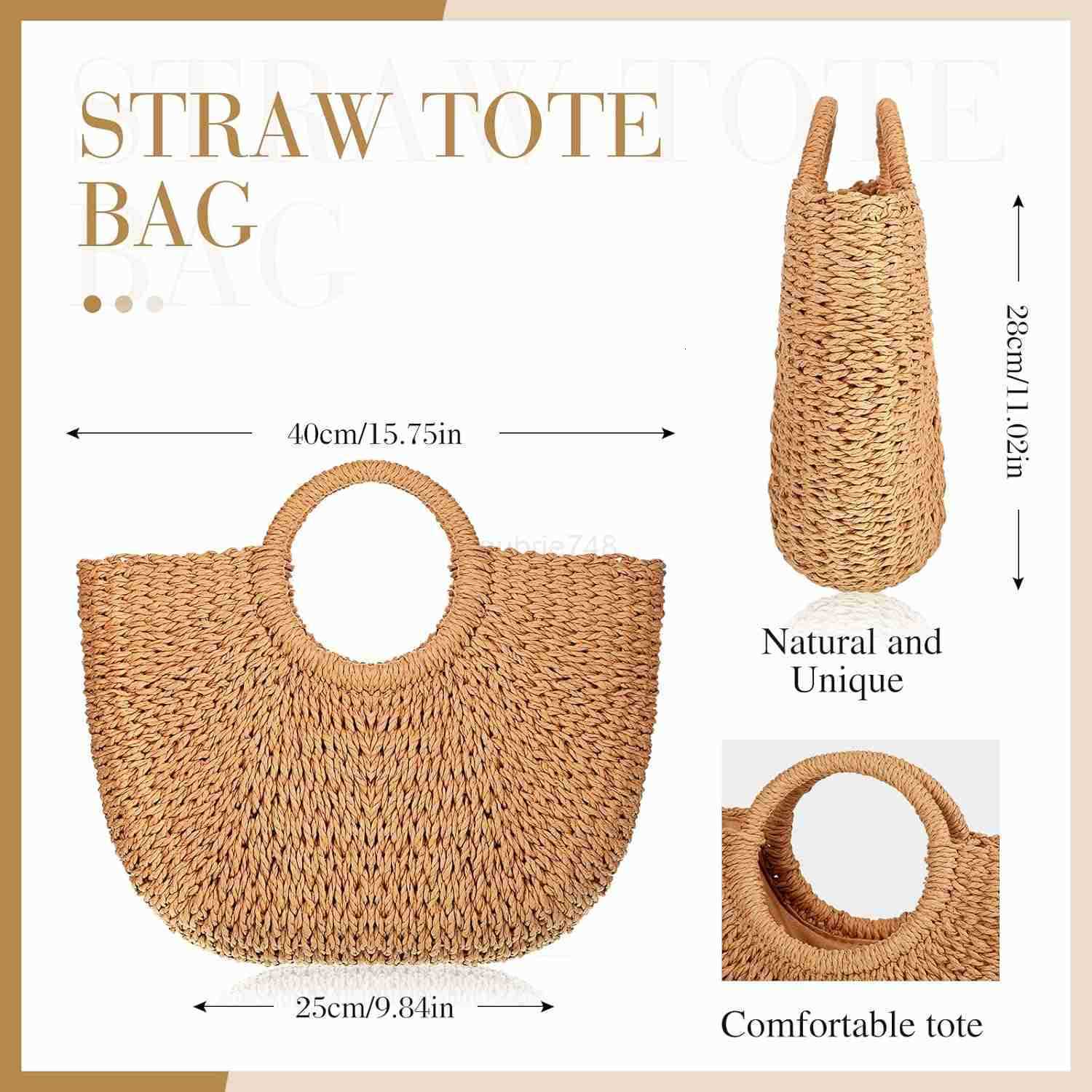 Frienda Straw Tote Bag Summer Beach Bag Handmade Straw Rattan Woven Handbag for Women Travel M250904