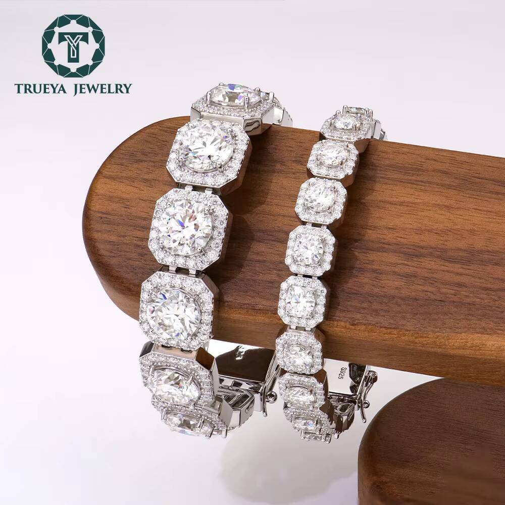 925 Sterling Silver Bling Iced Out VVS Moissanite Rock Candy Tennis Chain Fine Jewelry for Party 8mm Bracelet Link Chains