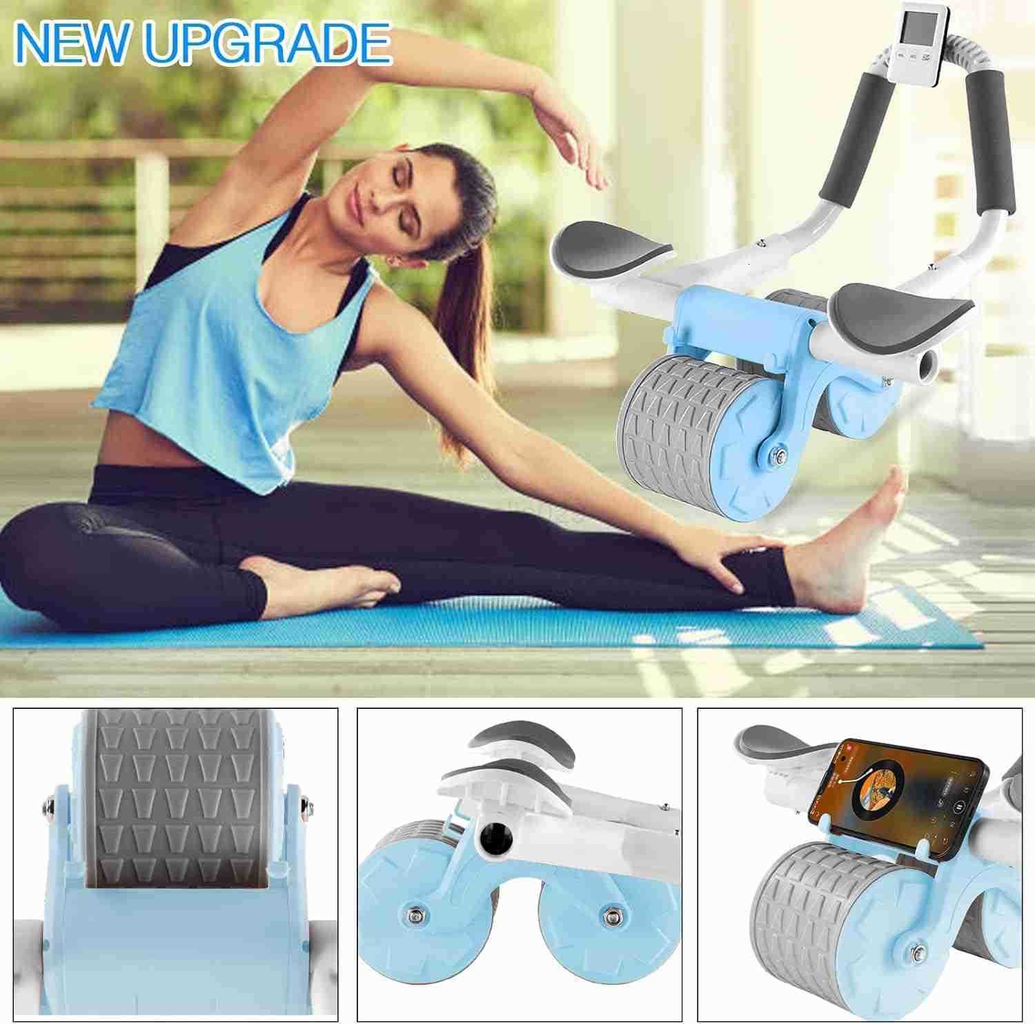 2025 New Ab Roller Wheel with Knee Mat Timer Automatic Rebound Abdominal Wheel Ab Abdominal Exercise Roller with Elbow Support Abs Workout Equipment A