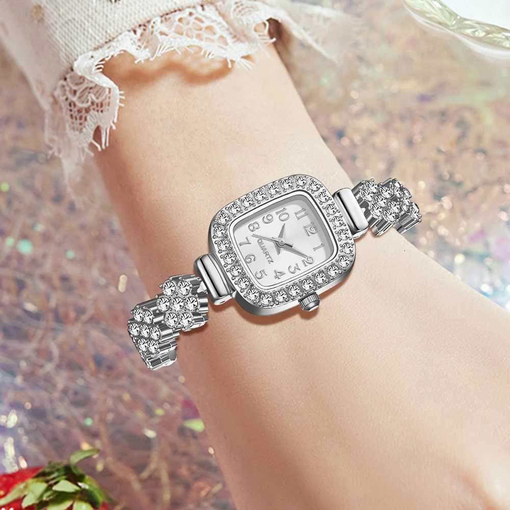 2PCS Silver Wens Watch Set Fashionable Luxury Trendy Digital Sc Rectangar Dial Quartz Watch Bracelet Set Perfect Gift X250904