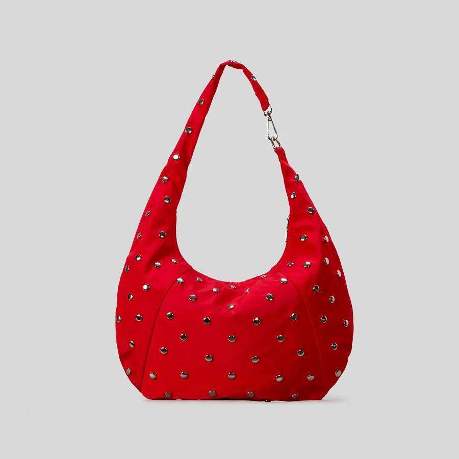 Punk Rivet Tote Bags For Women Half Moon Black Shoulder Soft Nylon Handbags And Purses High Quality Cloud Bag Shopper