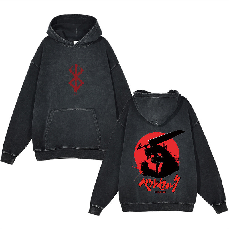 Heavyweight Cotton Washed Vintage Finish Berserk Anime Street Retro Hoodie - TT8313