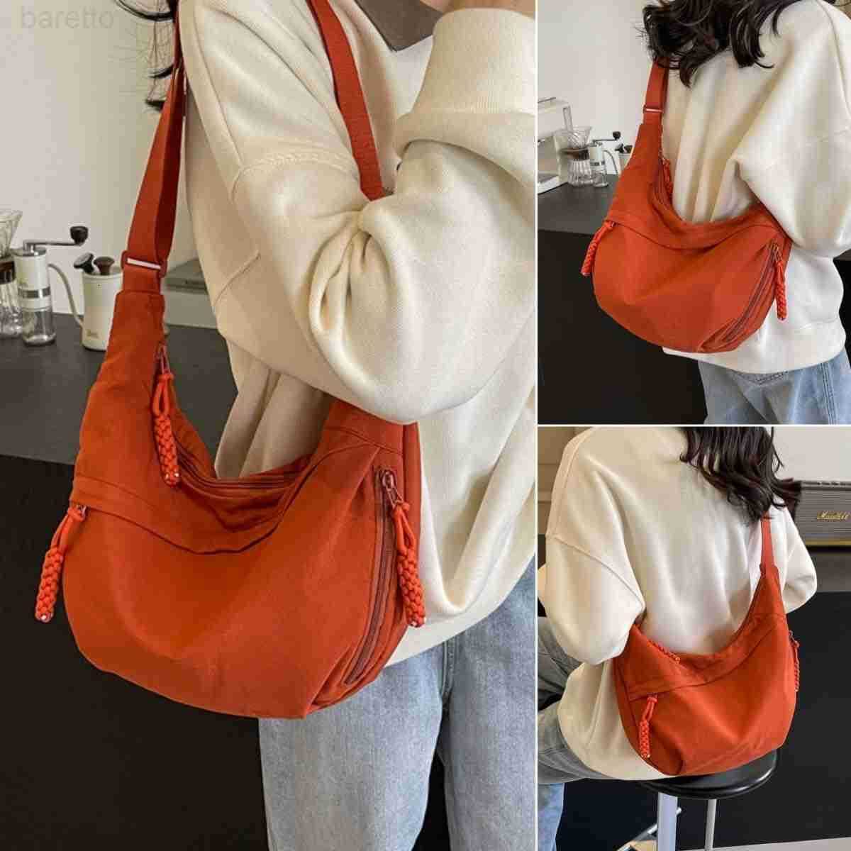 Nylon Crossbody Bags for Women Trendy Medium Crescent Bag Lightweight Woman Over Shoulder Purse with Zipper M250903