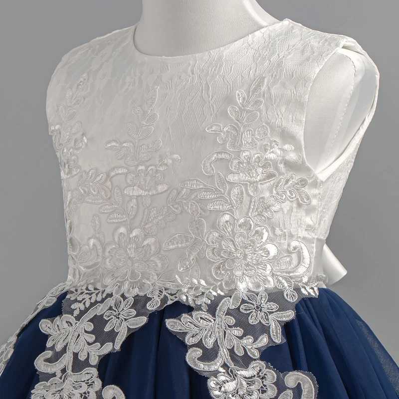 Kids Girl Sleeveless Mesh Dresses Baby Girl Birthday Ceremony Gown Children Navy Princess Dress Z250904