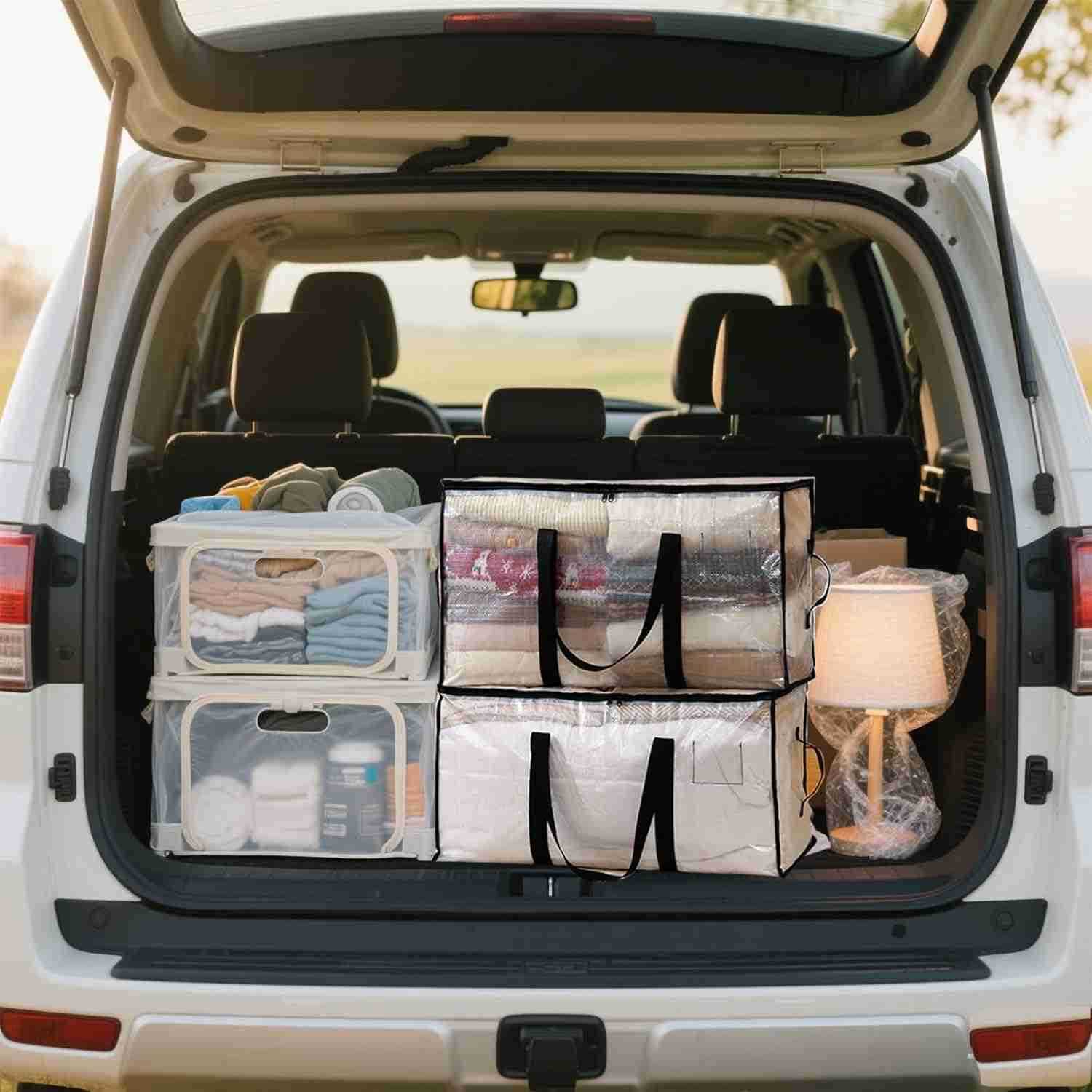 Large Heavy Duty Moving Bags Waterproof Storage Totes with Reinforced Handles Zippers Foldable for College Dorm Essentials Clothes Storage Travel 6Pac