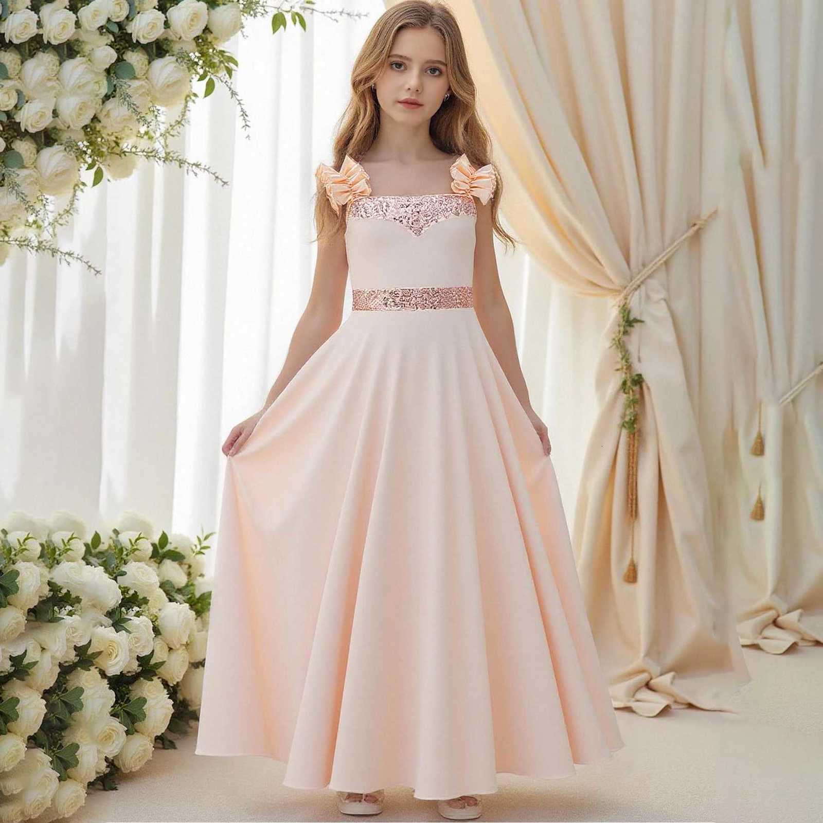 Elegant Bridesmaid Party Girls Dress Bow Sequin Wedding Birthday Princess Prom Dress for Girl Gala Baptism Pageant Gown Costumes Z250904