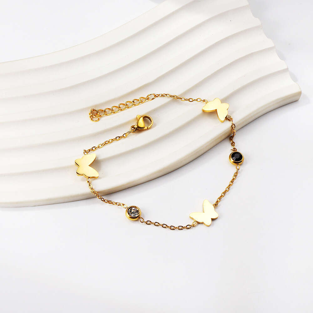 Trendy for Women Simple Elegant Niche Design Geometric Inlaid Dia Internet Celebrity Style Titanium Steel Bracelet