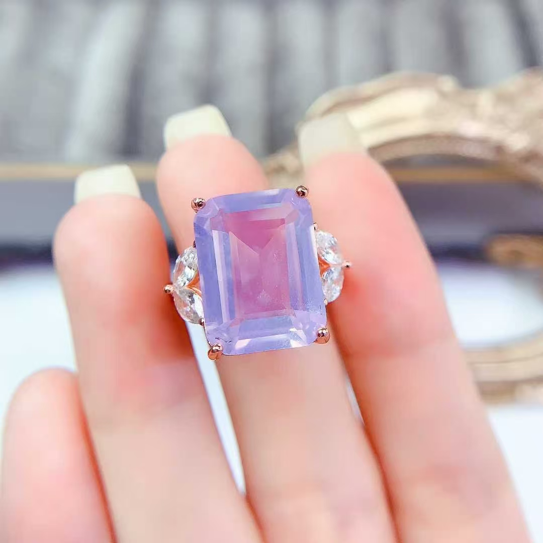925 silver crystal ring natural amethyst ring 12mm * 16mm 12ct light purple amethyst jewelry with 18K gold plating