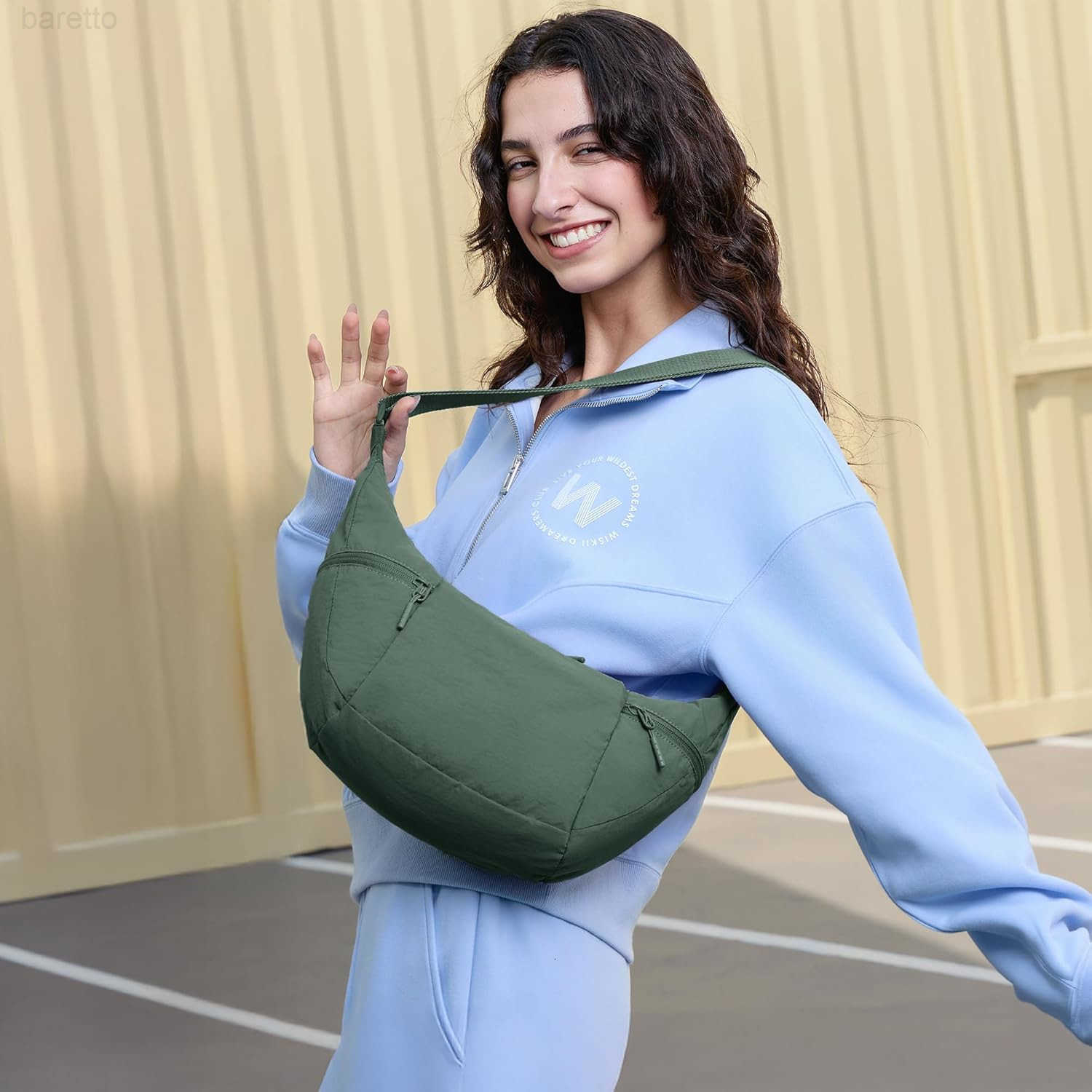 Nylon Crossbody Bag for Women Lightweight Shoulder Purse with Zipper Trendy Crescent Sling Bag with Adjustable Stap M250903