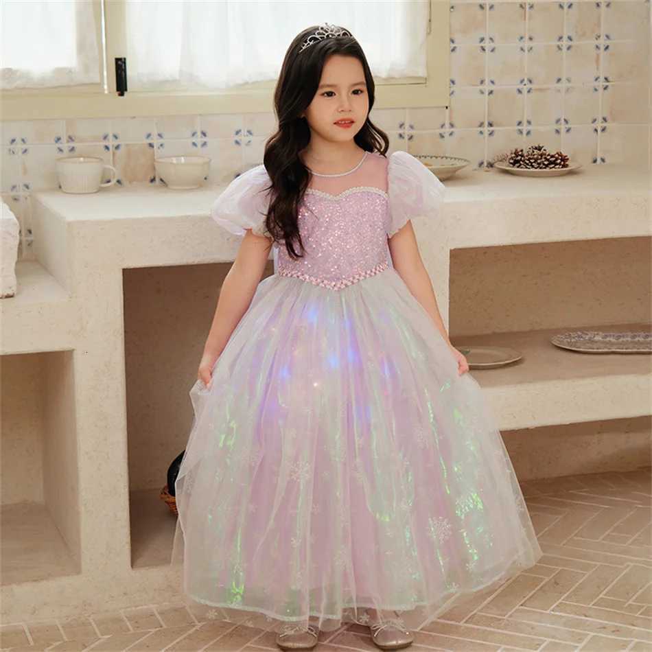 Girl Elsa Purple Dress Girls Mesh Puffy Gown CHIldren Cosplay Costume Birthday Gifts Halloween Role Play Set Z250904