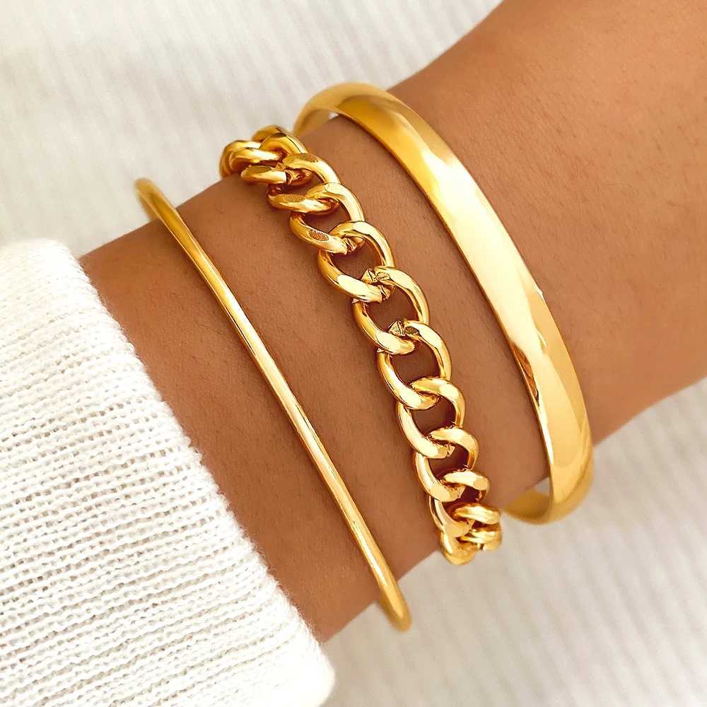 FNIO Tren Geometric Metal Bracelet for Women Gold Color Cuff Bangle Bracelet Set 2023 Classic Jewelry AccoriesXJ250904