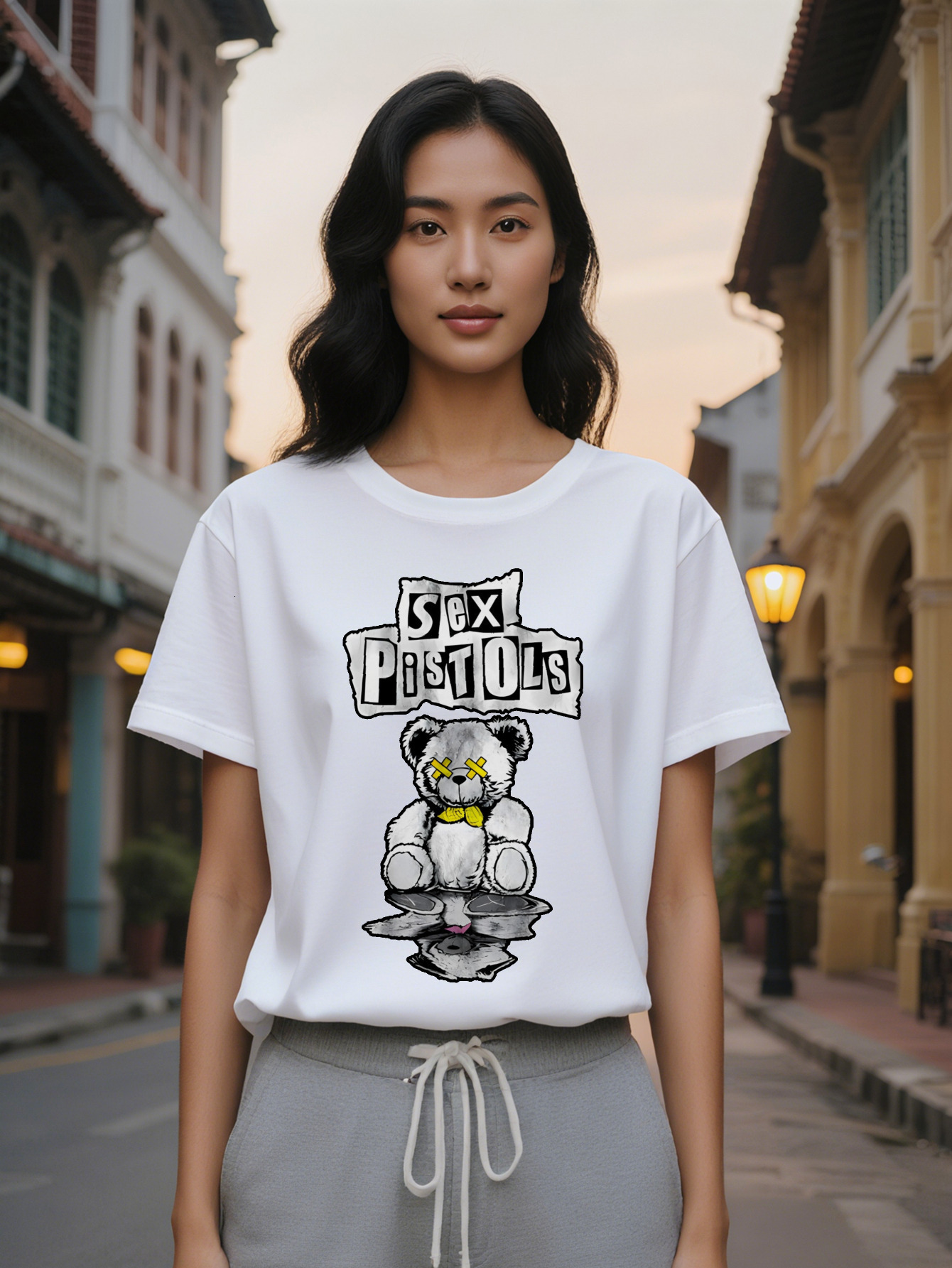 Large XL Women's Casual Versatile Round Neck T-Shirt Featuring Teddy Bear with Yellow Bow Print Perfect as a Gift for Women Plus Size