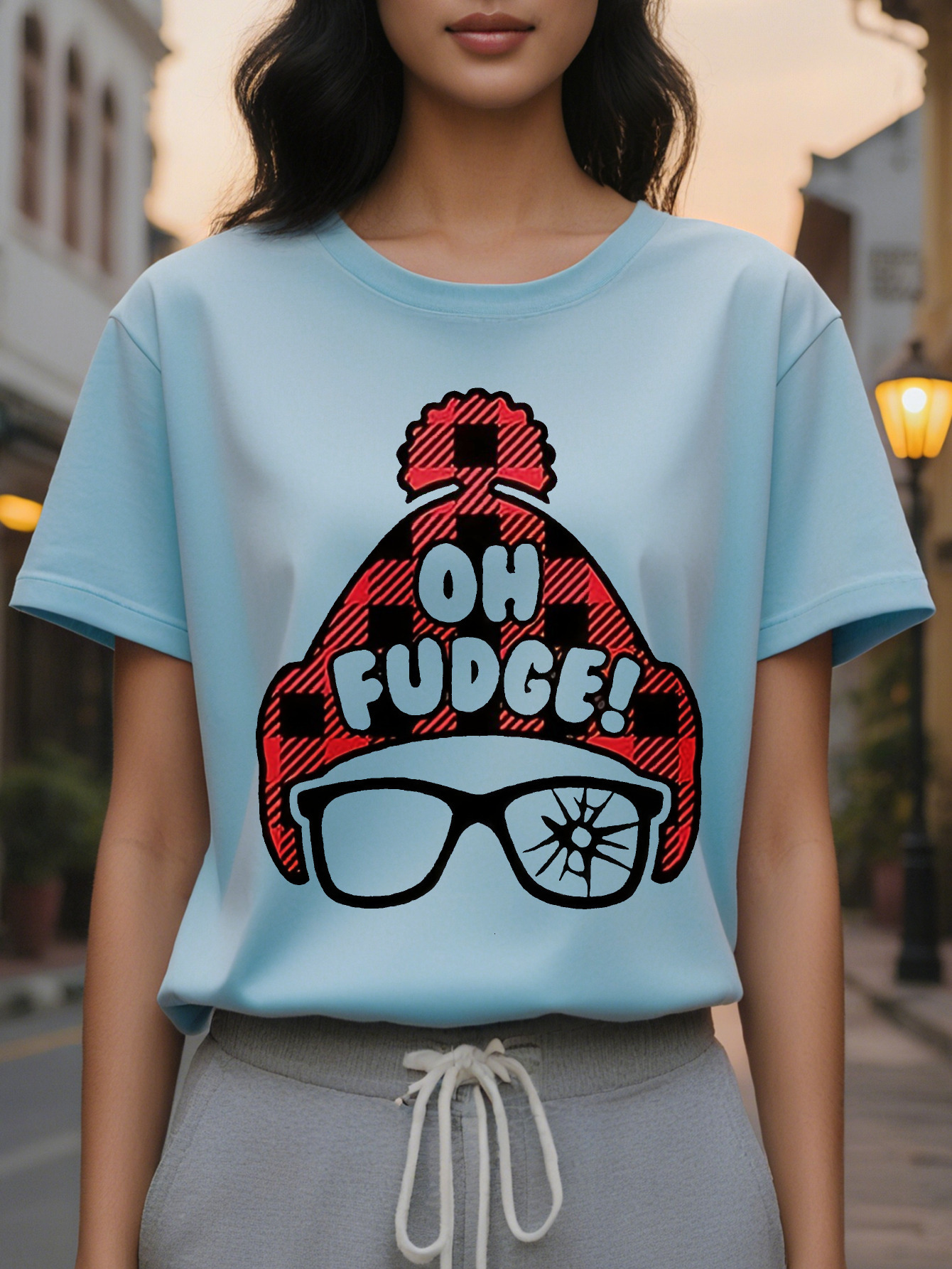 Christmas Graphic Print Fit Short Sleeve Classic Crew Neck Relaxed Casual Tee Women Perfect for Daily Wear Womens