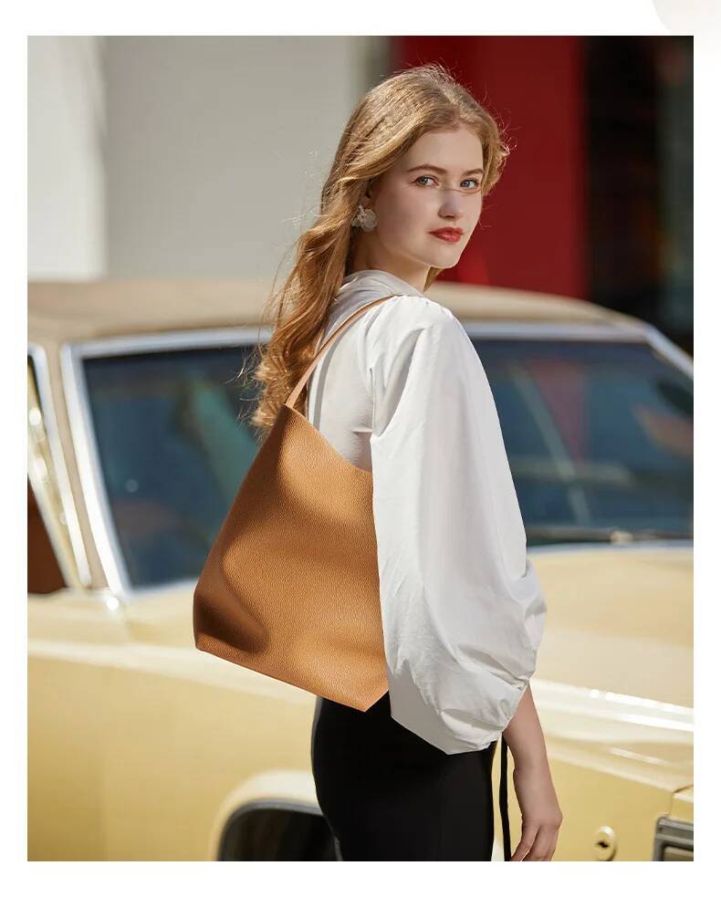 Soft cowhide bucket commuting large capacity lazy style one-shoulder armpit big leather women's bag