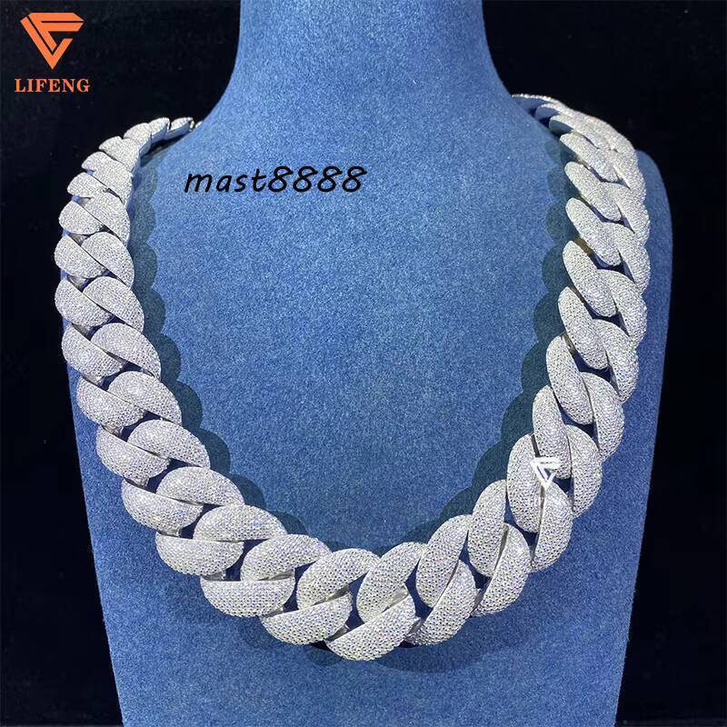 Custom 23mm Big Size Moissanite Cuban Chain Silver Plated Hiphop Vvs Moissanite Miami Cuban Link Chain Iced Out Cuban Chain