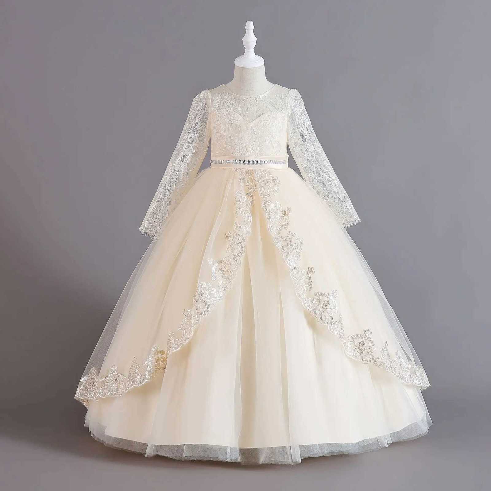 Long Sleeve White Elegant Girl Dresses Vintage Embroidery Birthday Childrens Dress Girl Party Luxury Princess Dress for Girls 3-12Y Z250904