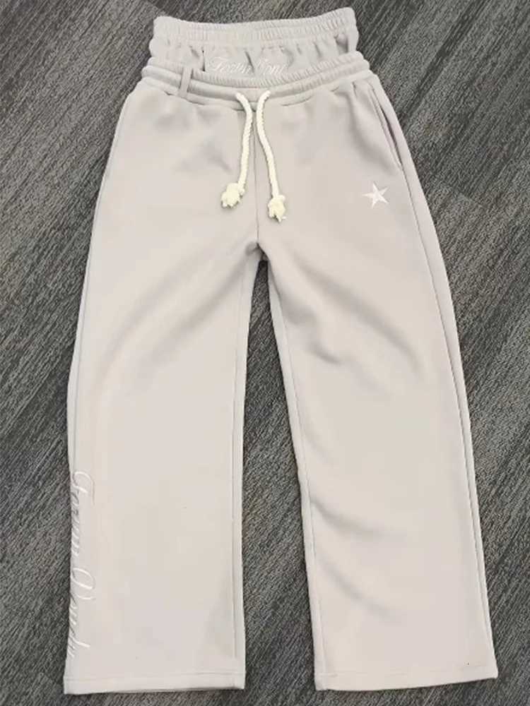 Vintage Y2K Star Embroidery Sweatpants Mens 2025 Summer Fashion Drawstring Loose Straight Pants Men Casual Double Waisted PantsXJ250904