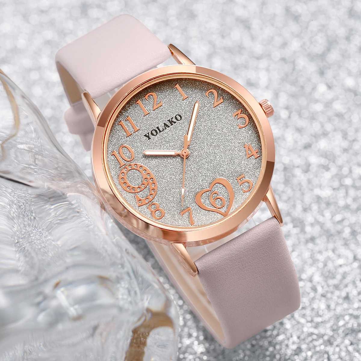 4pcsset Fashion Wen Leather Strap Quartz Watch and Love Jewelry Set X250904