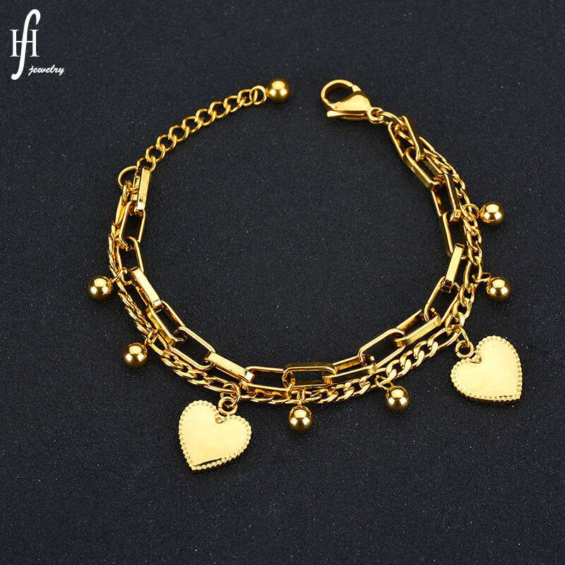 DHcollections New Women's Stainless Steel Bracelet, Titanium Steel Electroplated Heart - Shaped Bracelet, Minimalist Versatile Bestie Couple Gift