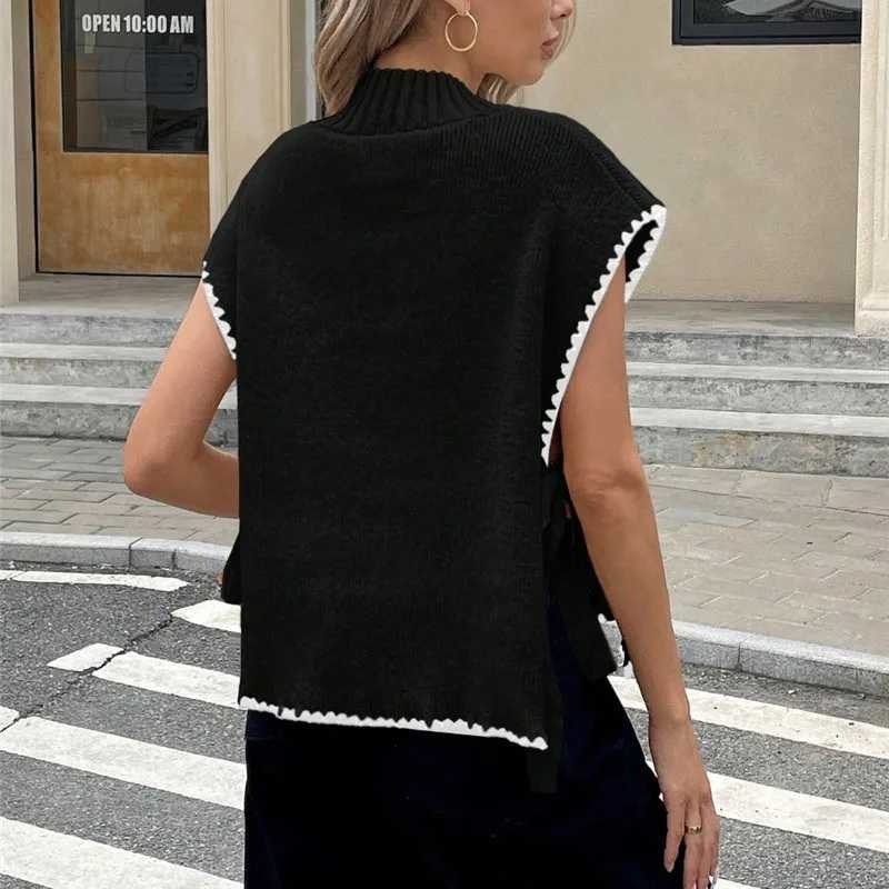 Autumn Fashion Side Laceup Bowknot Sweaters Women Elegant Round Neck Knitwear Tops Pullover Winter Loose Hollow Jumper Harajuku M250904