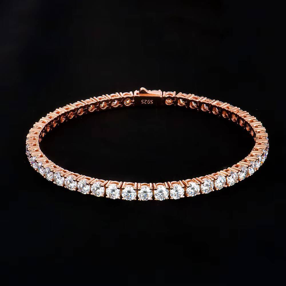 Hip Hop Style 4mm Tennis Chain 1 Row VVS Moissanite Diamond Bracelet Gold Plated Fine Jewelry Tennis Bracelet Bangle