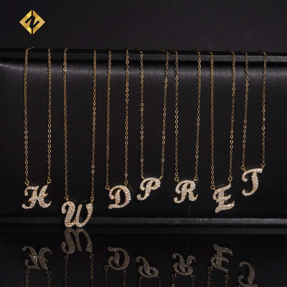 Iced Out Pendant Hip Hop Jewelry Sier Initial VVS Moissanite Letter A-Z Chain Necklace for Men and Women