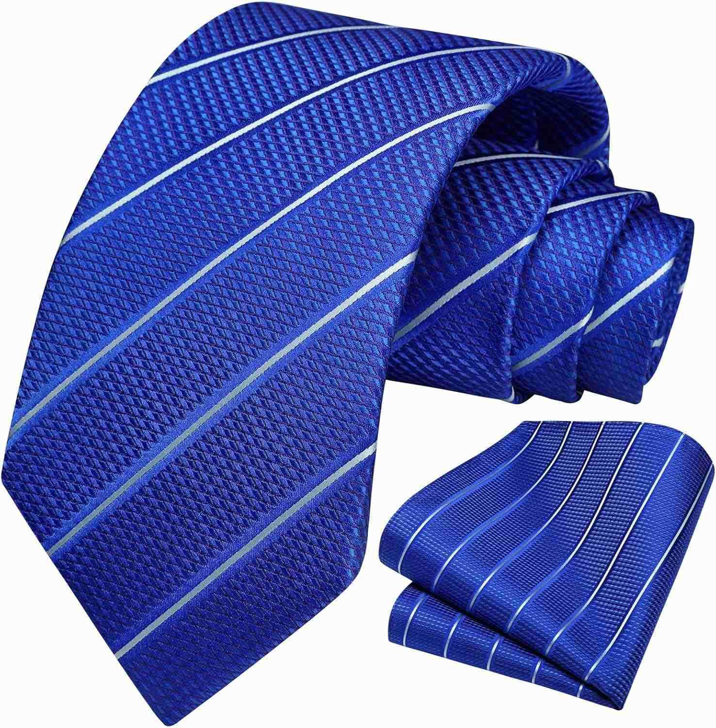 Mens Striped Ties Classic Silk Woven Tie and Pocket Square Set Formal Business Necktie Handkerchief for WeddingW250904