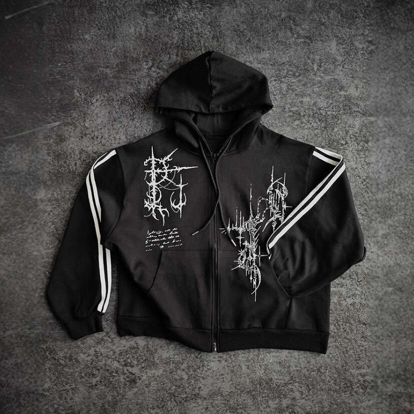 New Y2K Dark Style Sweatshirt Gothic Street Punk Personality Unisex Zipper Hoodie
