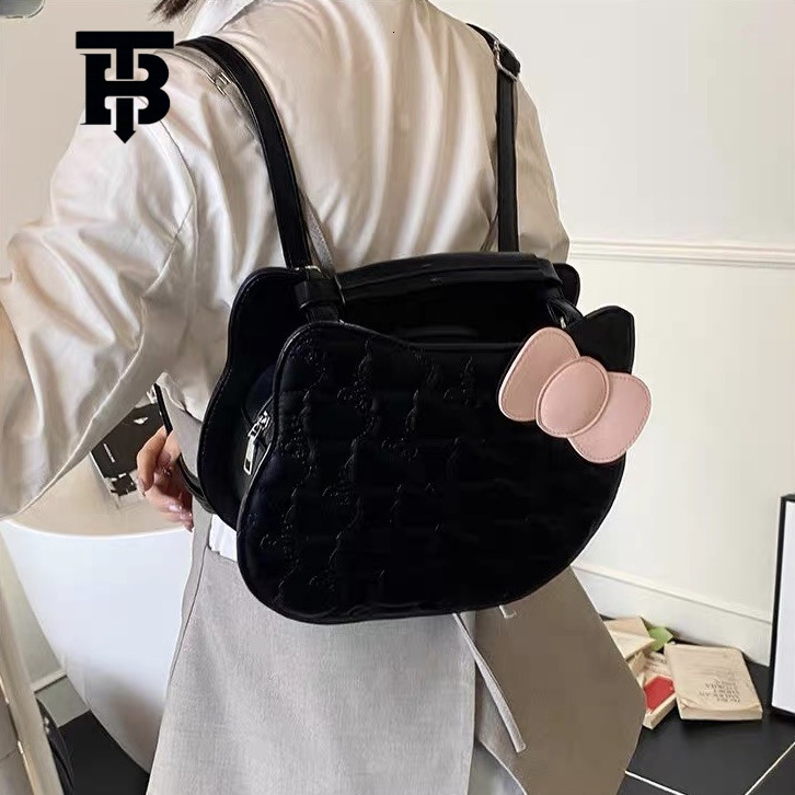 TB BHULAMTE Korean Style Sweet Cute Kitty Cat Backpack Cartoon Bow Simple Fashionable Designer s bag Textured Student School Bag for Girls