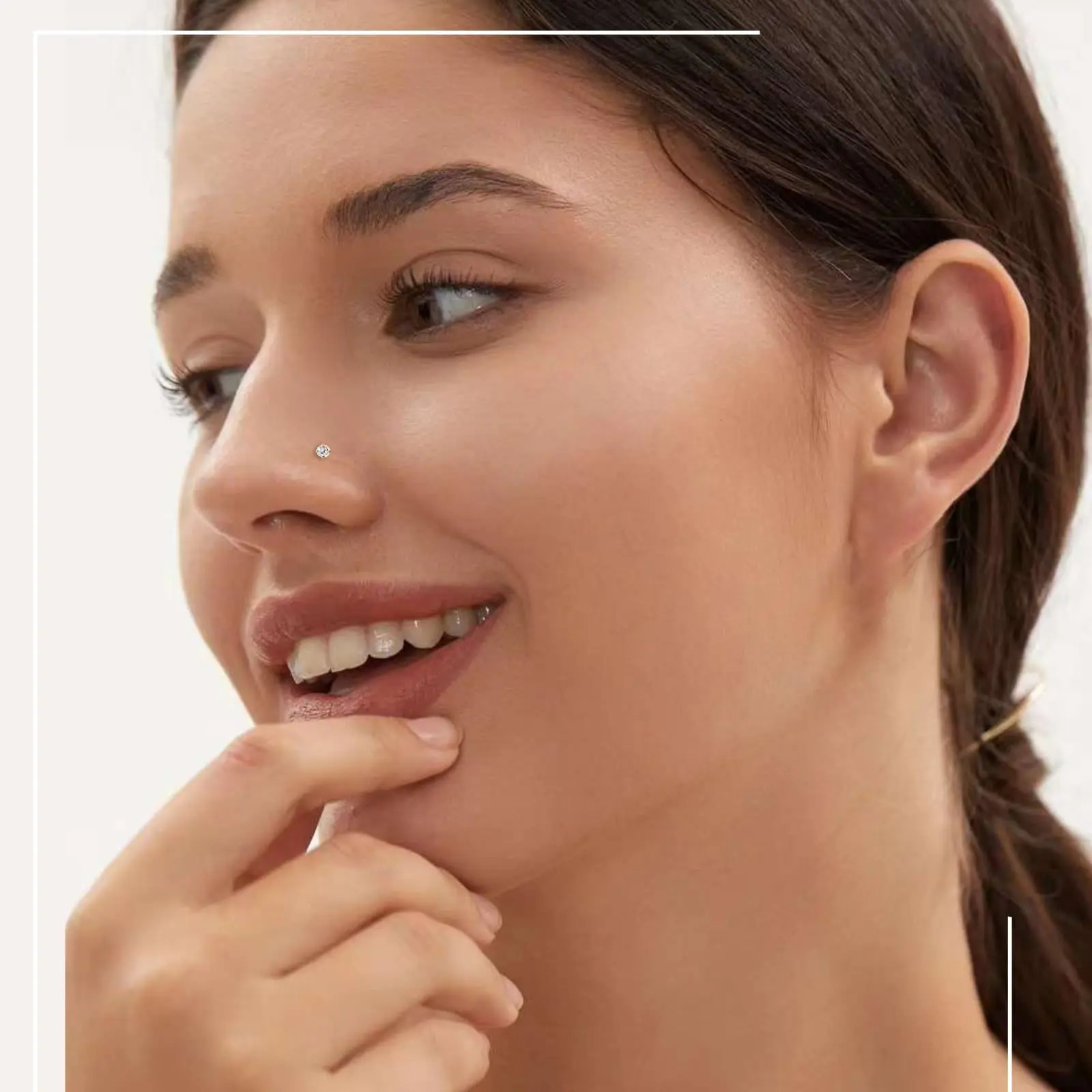 S925 sterling silver nose decoration European and American nose stud Lrod round diamond fourclaw nose stud piercing jewelry 250903