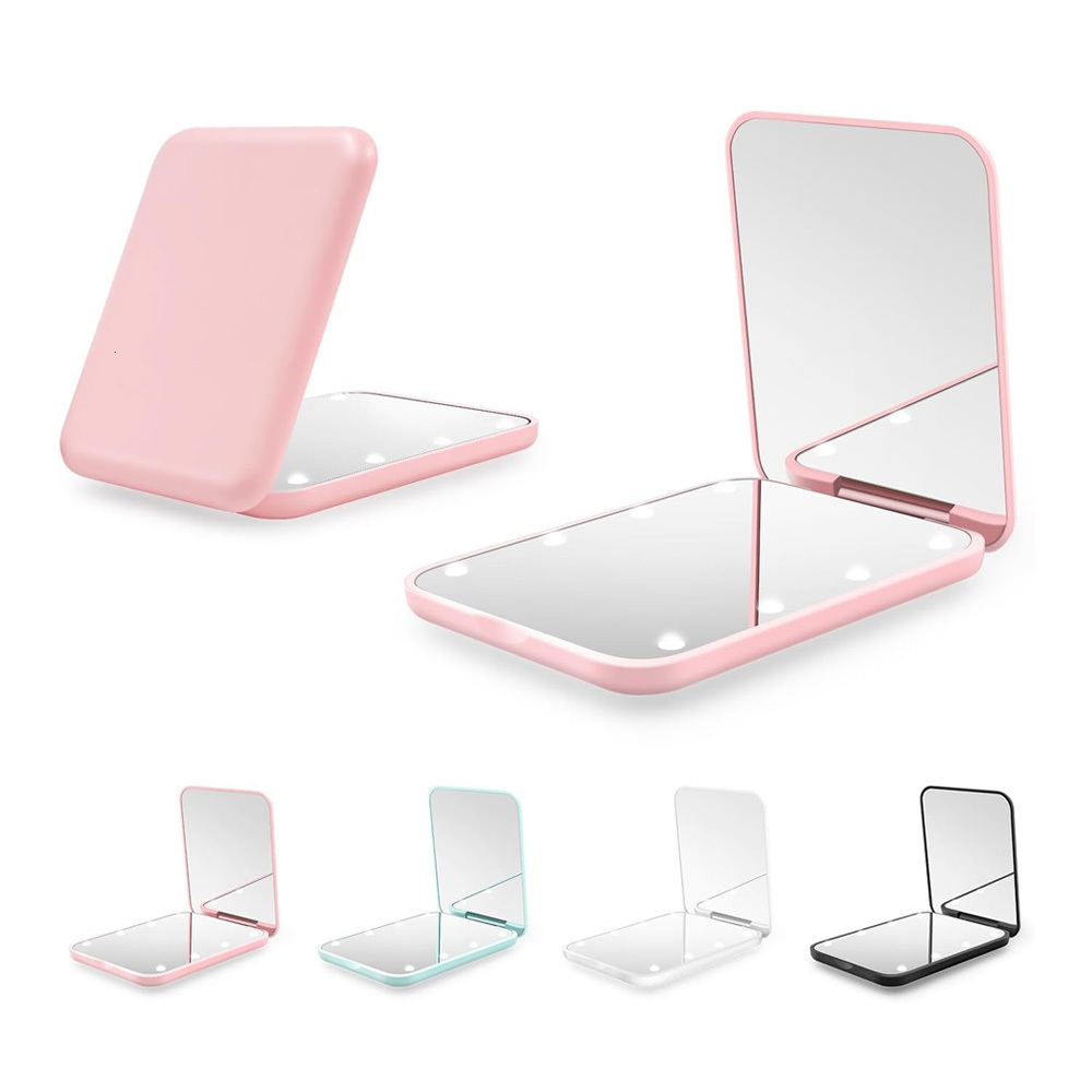 portable folding makeup Woman cute 2x magnification Travel Handheld LED Cosmetic Button Battery mirror pocket mirror with light