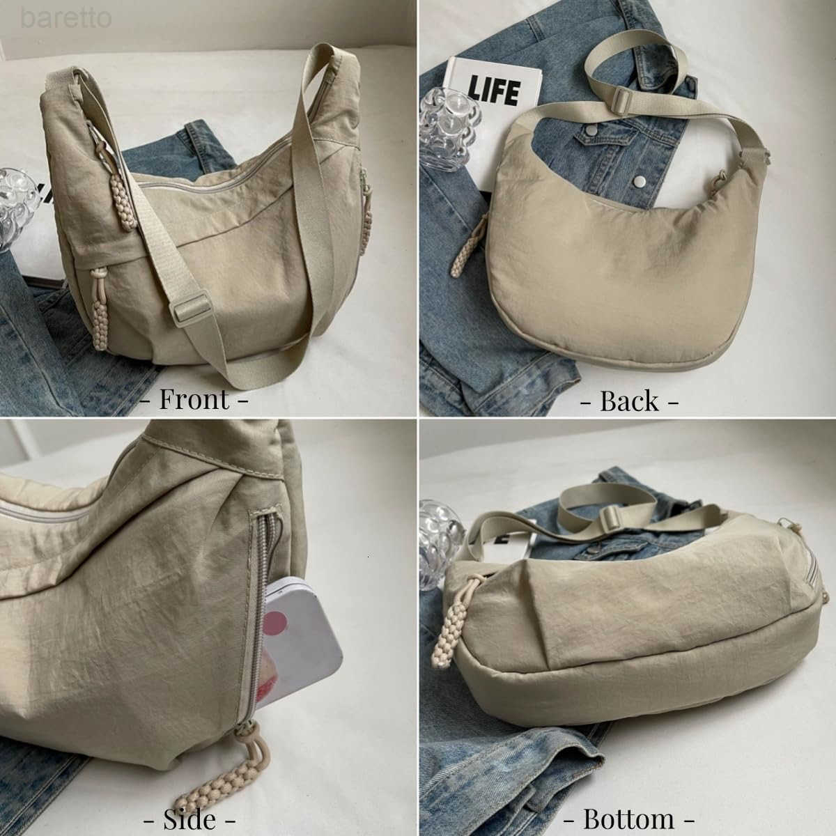 Nylon Crossbody Bags for Women Trendy Medium Crescent Bag Lightweight Woman Over Shoulder Purse with Zipper M250903